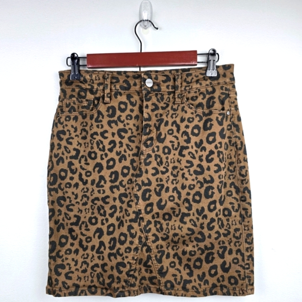 SANTUARY Denim Mini Leopard Print Skirt Chocolate Brown‎ Black Womens Size 25